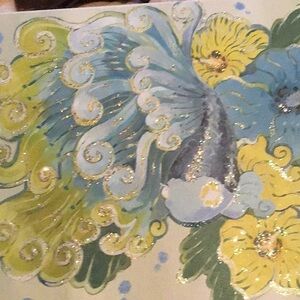 Floral Art Print with Blue and Yellow Accents